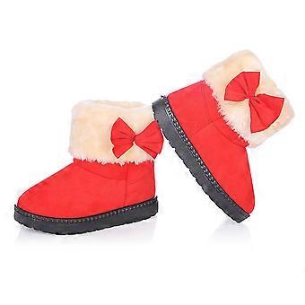 Winterstiefel für Mädchen, einfarbig, mit weichem Innenfutter, rutschfester Sohle, weicher Sohle, Prinzessinnenschuhe mit Schleife