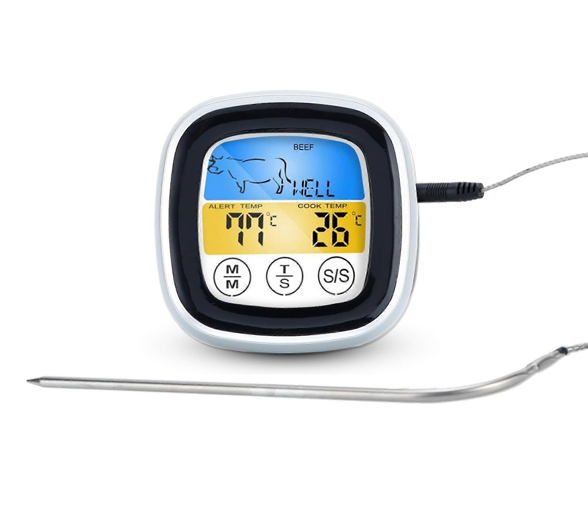 Digital Meat Thermometer with Timer EasyRead Display for BBQ Cooking and Baking White