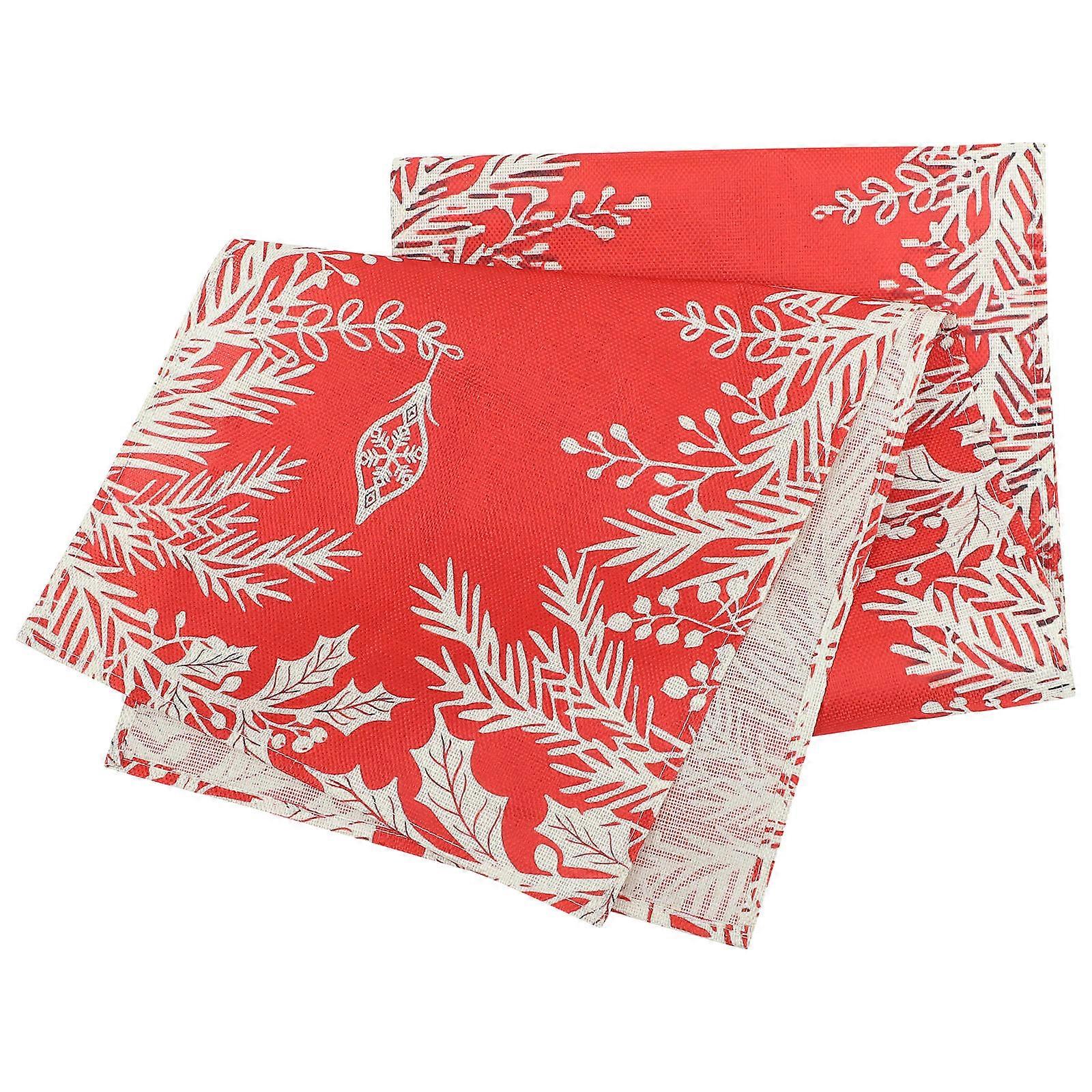 Xmas Table Runner Linen Tablecloth for Dining Table Decor 5Pcs Red Christmas