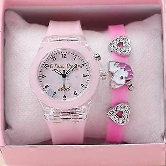 SHARPHY Mädchen-Uhrenset + Einhorn-Armband mit leuchtenden Diamanten in „Sweet Love Pink“ – Geschenk für Kinder