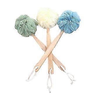 3Pcs Wooden Long Handle Bath Balls Portable Bath Brushes Bath Flower Towels Shower Back Scrubber