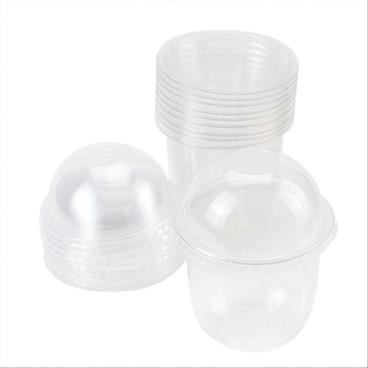 100 vasos desechables para postre de 360 ml con tapa.