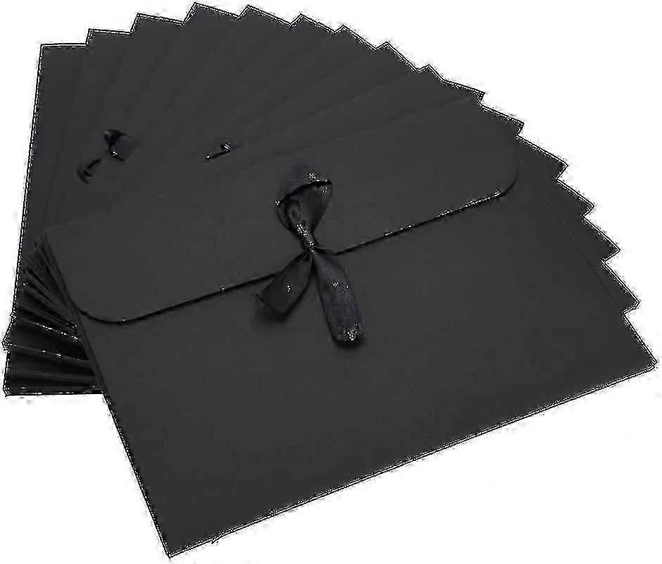 10pcs Kraft Envelopes Box With Ribbon Solid Color Cardboard Textured Rectangle