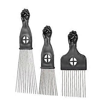Conjunto de 3 Pentes Afro de Metal para Cabelo Afro-Americano, Escova de Cabelo, Ferramenta de Estilização de Cabelo