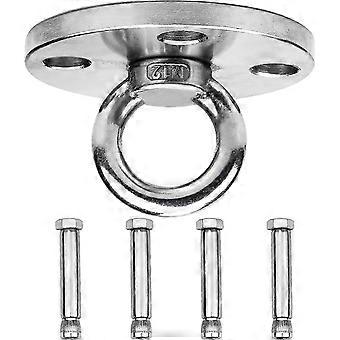 Ganci appendiabiti girevoli a 360° in acciaio inox, portata 120 kg, montaggio a soffitto per travi in ​​cemento e legno.