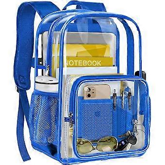 Clear Backpack Heavy Duty, Large Transparent Backpack with Reinforced Bottom, Multi-Pockets for College Travel Workplace Security, Blue