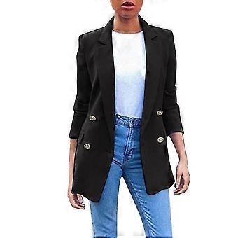 Chaqueta tipo blazer cruzada de corte ajustado para mujer, color negro liso, estilo casual de oficina, talla S