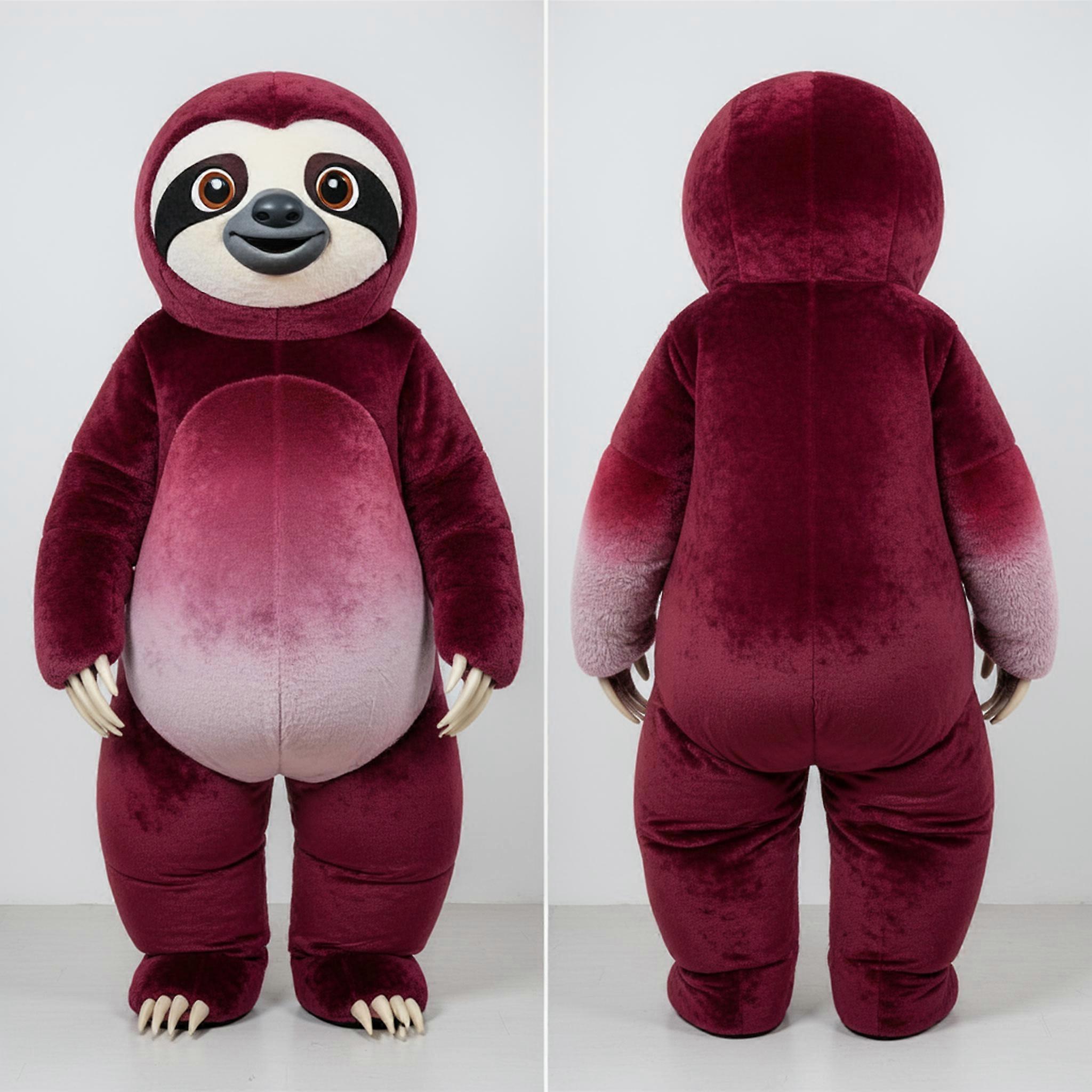 MASTICOT Maroon Velvety Giant Sloth Mascot