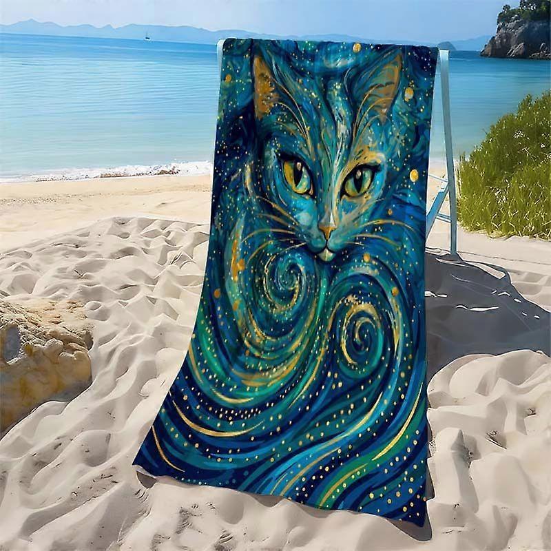 Cat Print Beach Towel, Patterned Beach Towel with Super Absorbency, Comfortable, Practical, and Quick-Drying, Thick, Sof-Hasyg
