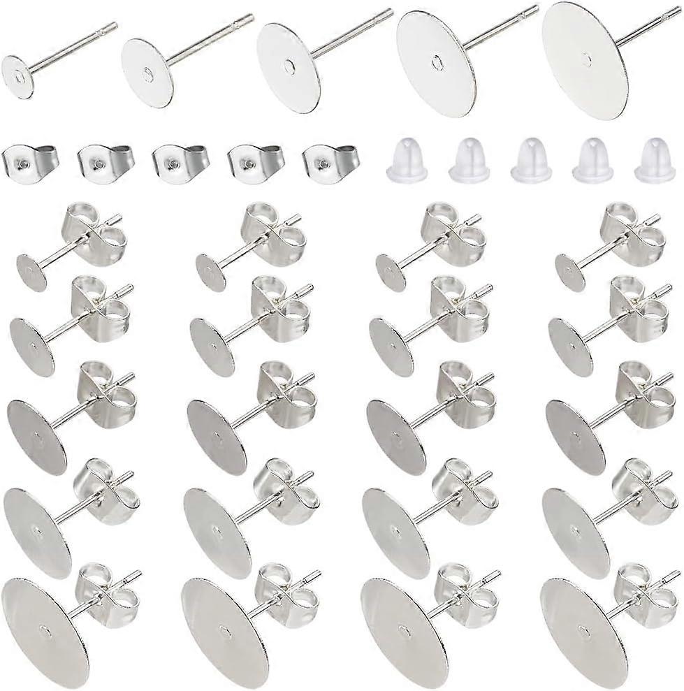1 Box 600Pcs Ear Kit Posts Flat Round Studs Metal 304 Stainless Steel Basic Blank Post Butterfly Backs Rubber Nuts