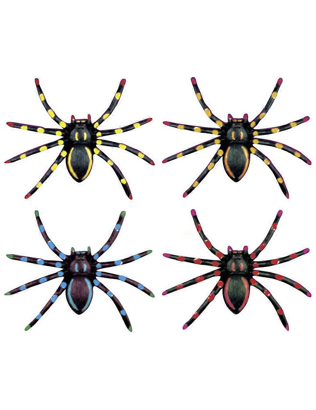4 Neon Halloween Spiders 7.5 cm