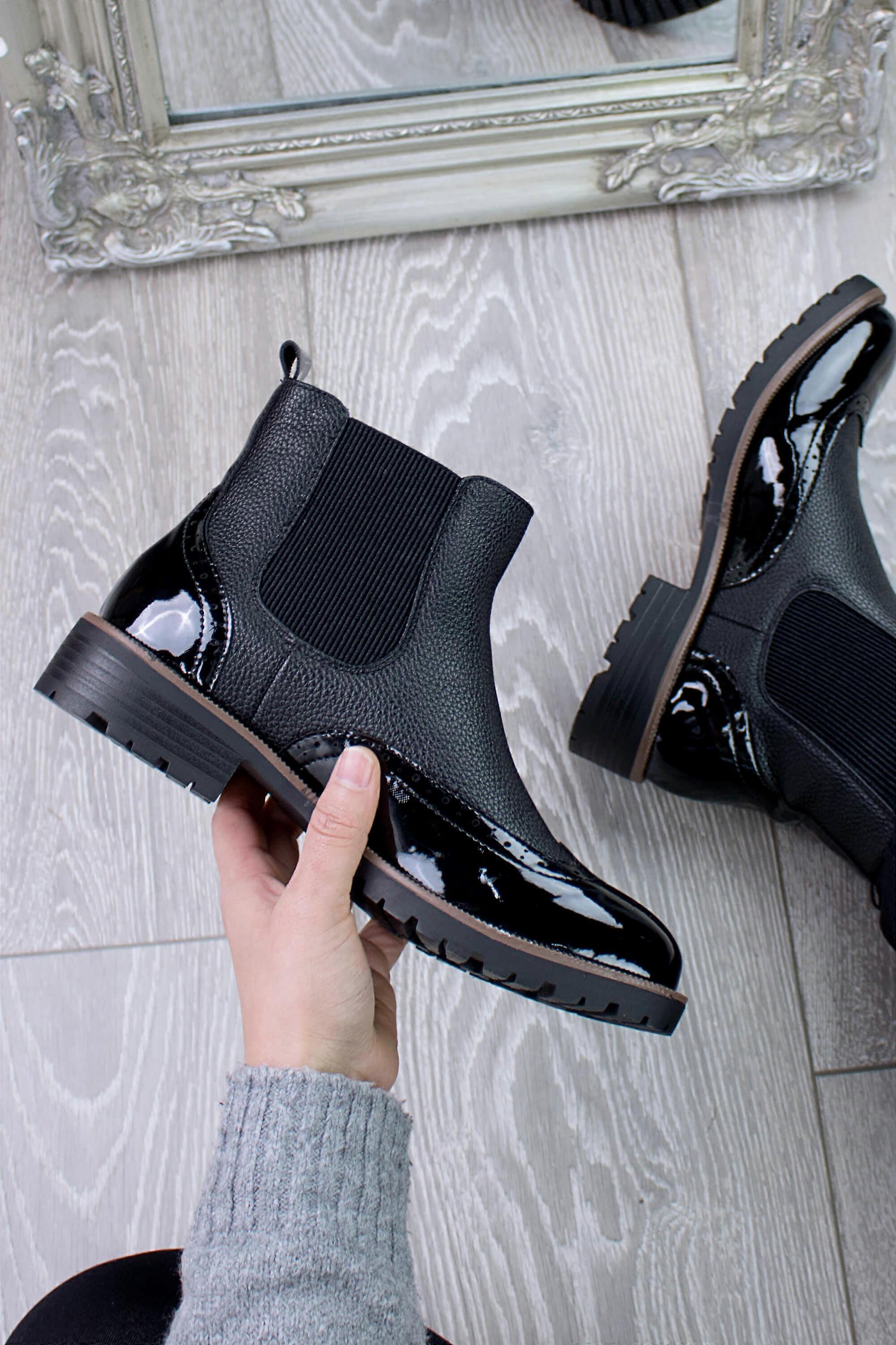 Low Heel Pull On Brogue Ankle Chelsea Boots