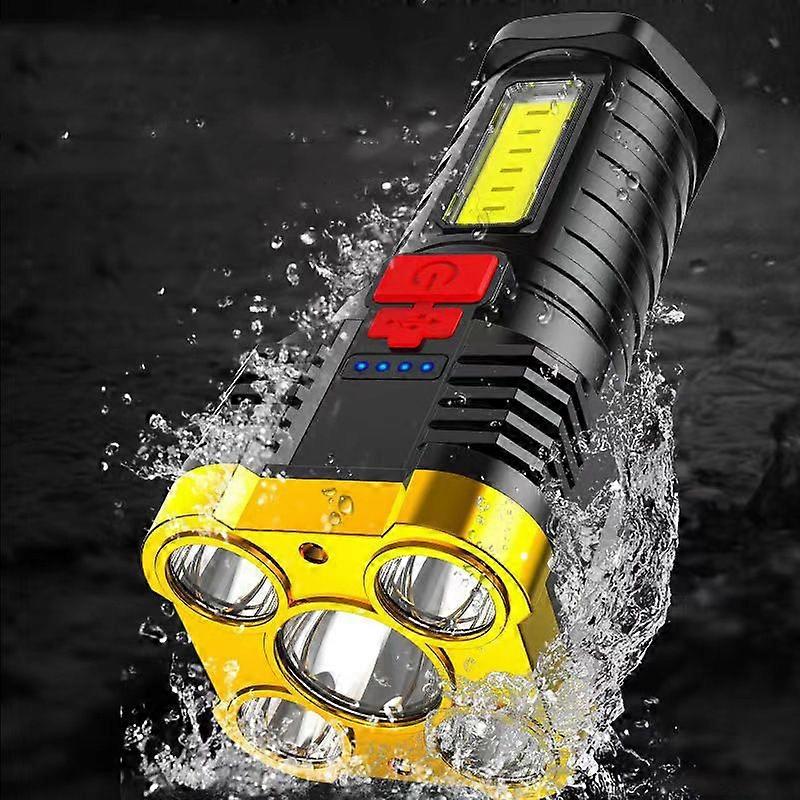 Long-Range Waterproof USB-Charged LED Flashlight With Side Lamp