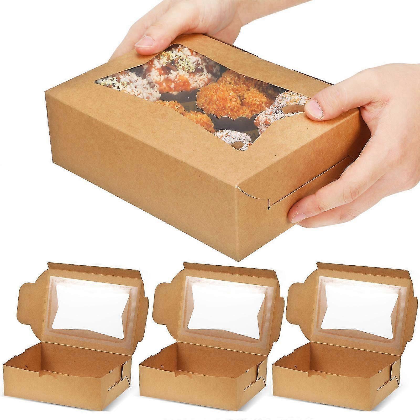 Kraft Bakery Boxes Small Cookie Boxes with Window for Storage 24Pcs Light Brown