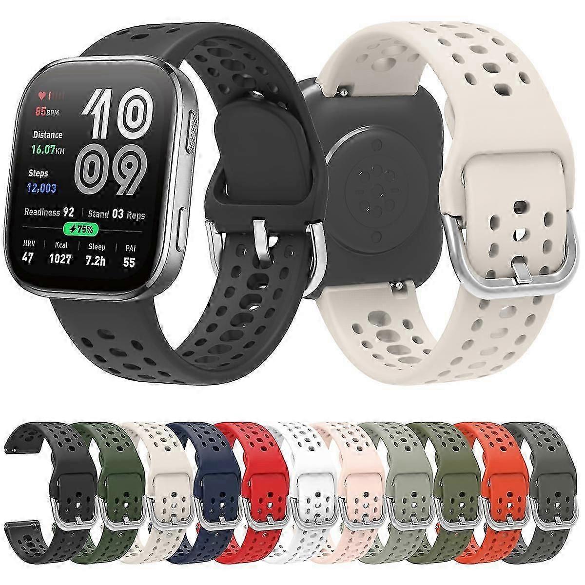 Solid Color Silicone Watch Strap with Silver Buckle Compatible with Amazfit Bip 6