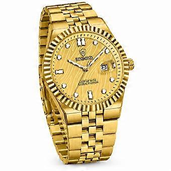 Men's waterproof quartz watch BINBOND B6161 all gold gold dial luminous calendar luxury JY