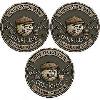 Lustiges Golf-Challenge-Coin-Set für Männer, Whiskey-Motiv, lebenslange Clubmitgliedschaft, 3-teiliges Geschenkset für „Über Par“