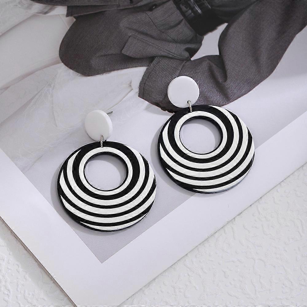 1pair Acrylic Stripe Dangle Stud Earrings Flat Round 55x42mm