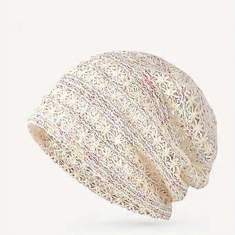 Women's Lightweight Lace Brimless Beanie, Breathable Geometric Cut-Out Solid Color Stretch Soft Summer Hat