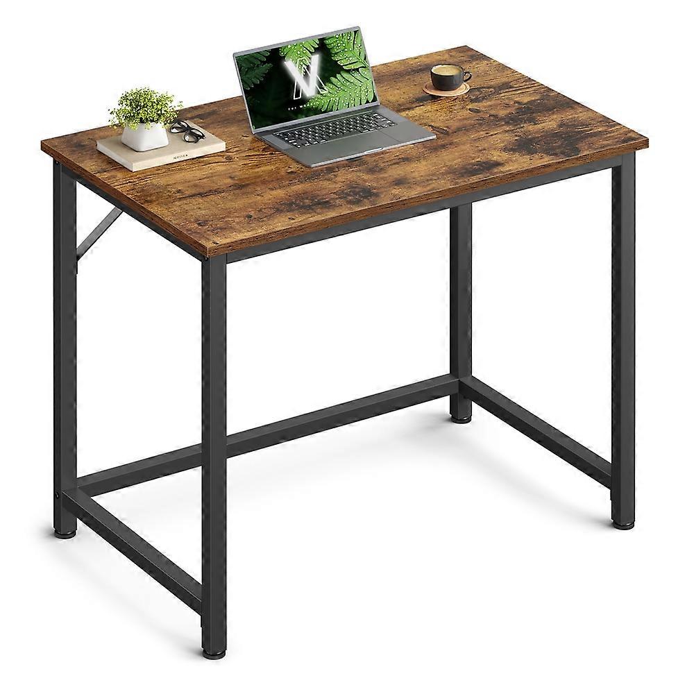 Industrial Brown Slim Computer Desk for Small Space 31.5"