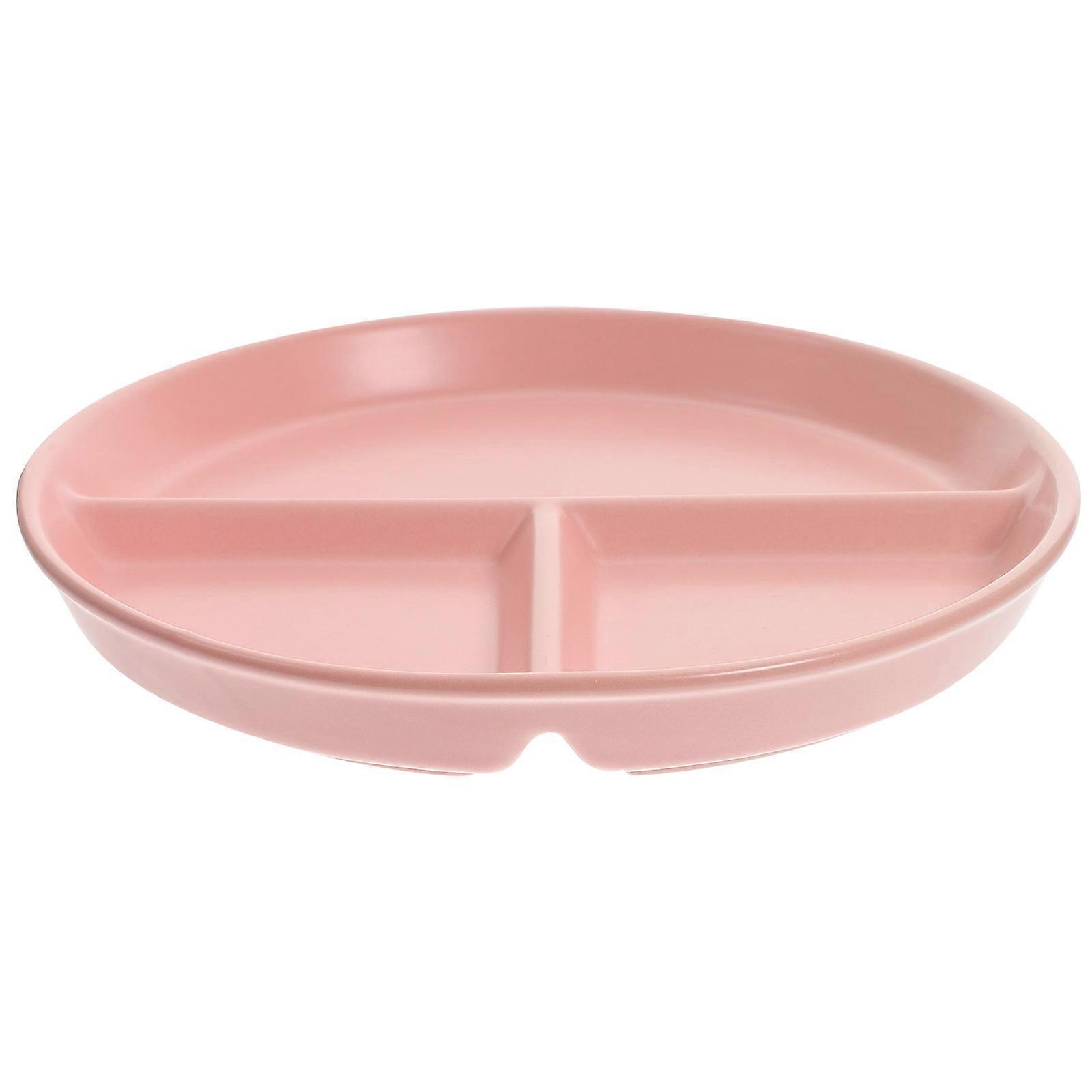 Ceramic Pink Three-Grid Plate for Diet Serving 2Pcs Divided Plates