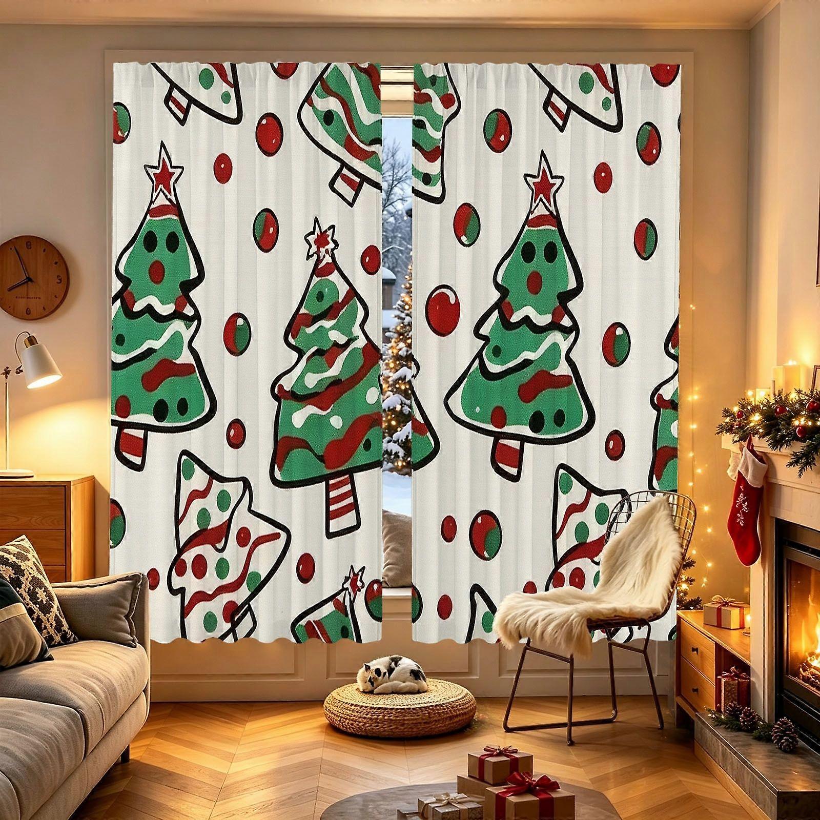 Curtain, cartoon Christmas tree on white background Pattern