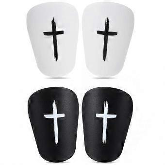 Soccer Mini Shin Pads, 2 Pairs XS with Black & White Cross Design for Teens and Adults