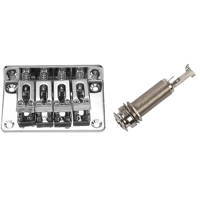 1 Pcs Mono Long Input Output Threaded Guitar Barrel Jack 1/4 Inch & 1 Set 4-string Chrome Hard-tail Adjustable Bridge