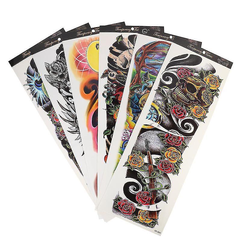 48X17cm Assorted Color Temporary Tattoos 6pcs Decorative Body Stickers Full Arm Tattoos Stickers Tem