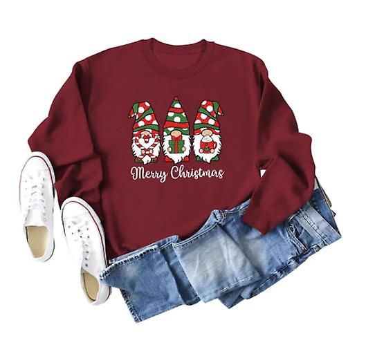 Kvinders runde hals toppe efterr og vinter mode juletryk afslappet langrmet damer hj kvalitet gldelig julebrev ls sweatshirt