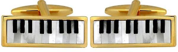 David Van Hagen Gold Plated Mother of Pearl and Onyx Keyboard Cufflinks - White/Black/Gold