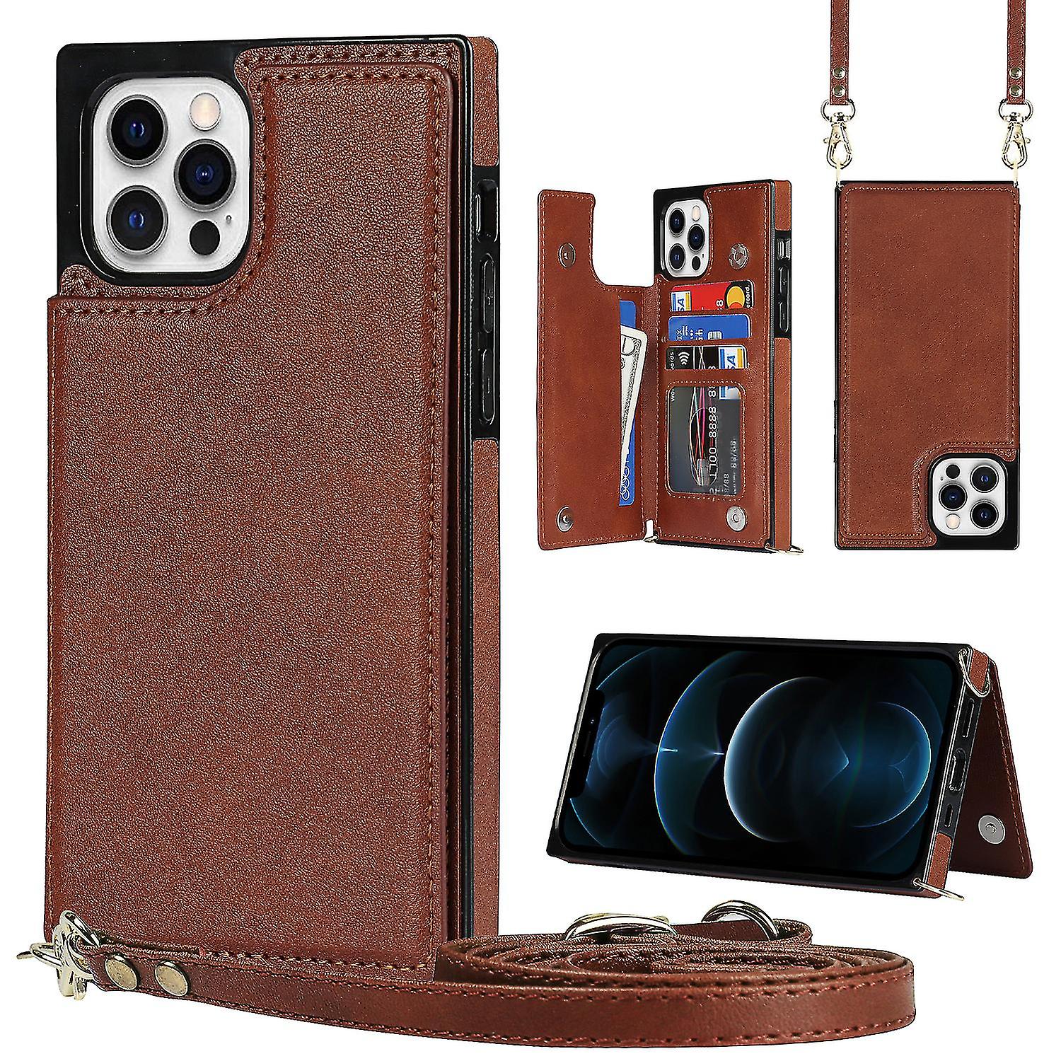 Case Iphone 14 With Lanyard Pu Leather Solid Color