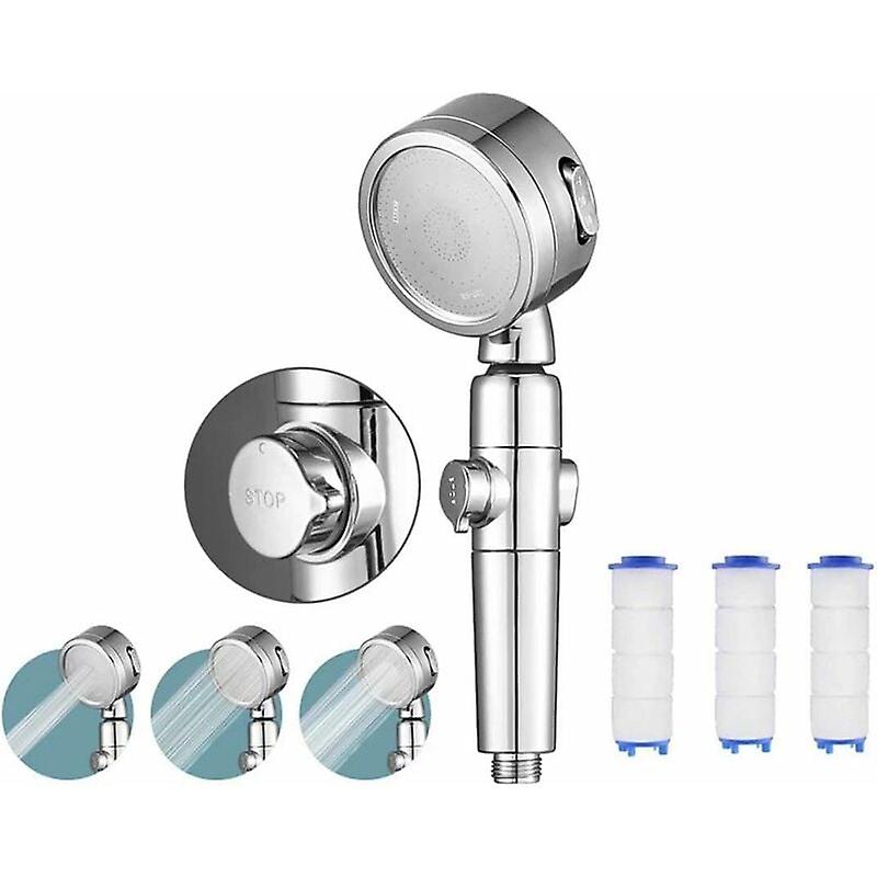 Shower head, pp three-speed filter water purification shower nozzle, silver (1 shower nozzle + 3 filter elements)