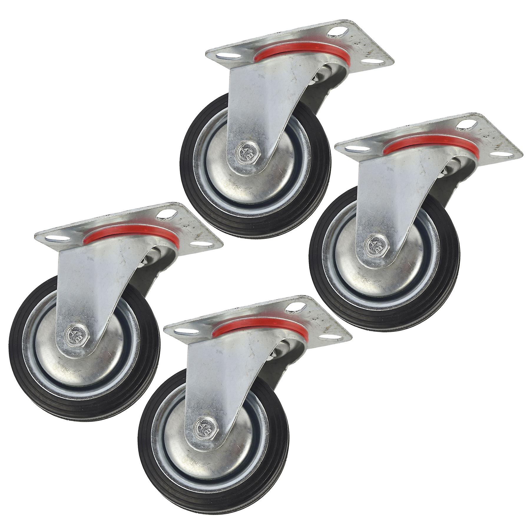 3" (75mm) Rubber Swivel Castor Wheels Trolley Furniture Caster (4 Pack) CST02