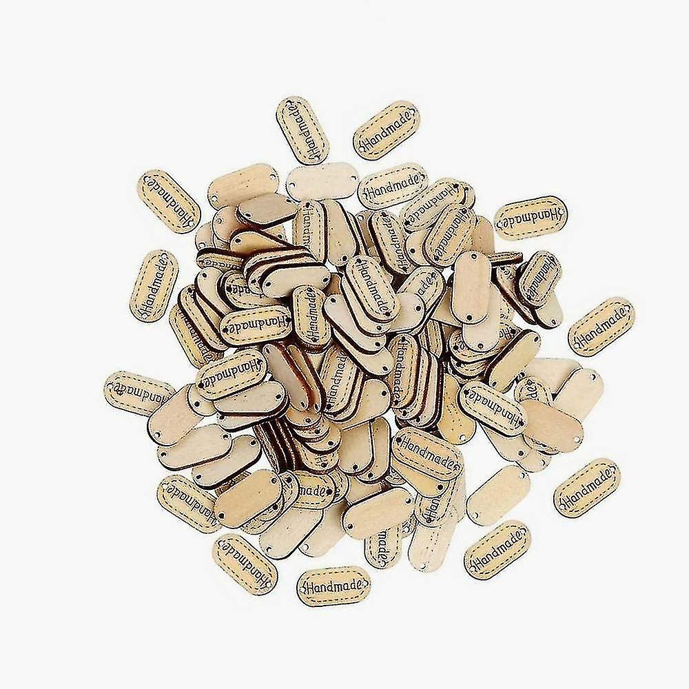 100 Pcs Handmade Tag Natural Wood Color Handmade Tag Wooden Shaped Embellishments Ornament