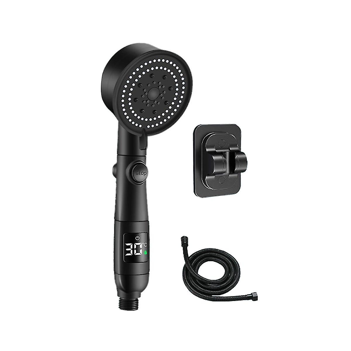 5-mode Adjustable Temperature Digital Led Display Shower Head Upgraded Motor Version Turbocharged Rainfall Spray Nozzle