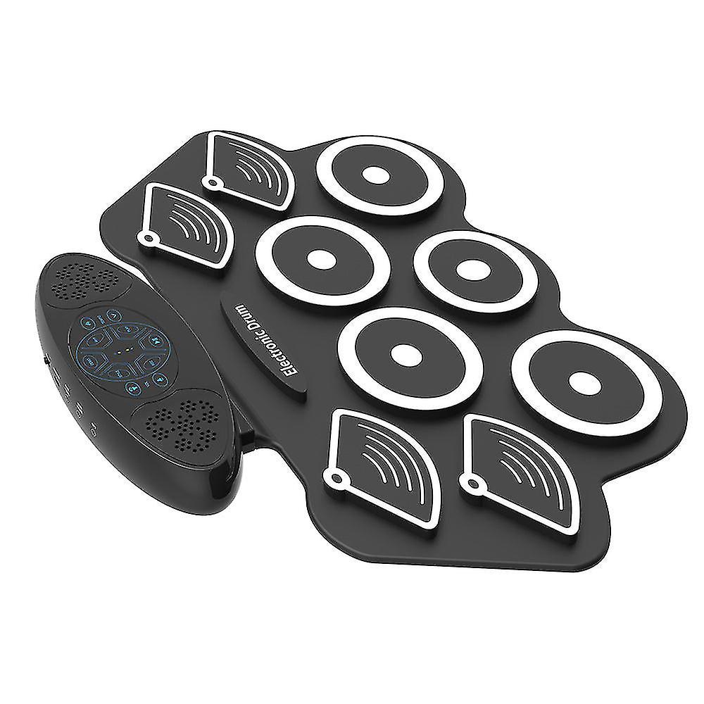 Portable 9 Pads Electronic Drum Set Roll Up Silicone Practice Drum Pad Support Recording Function/ Audio Input/ Midi Output