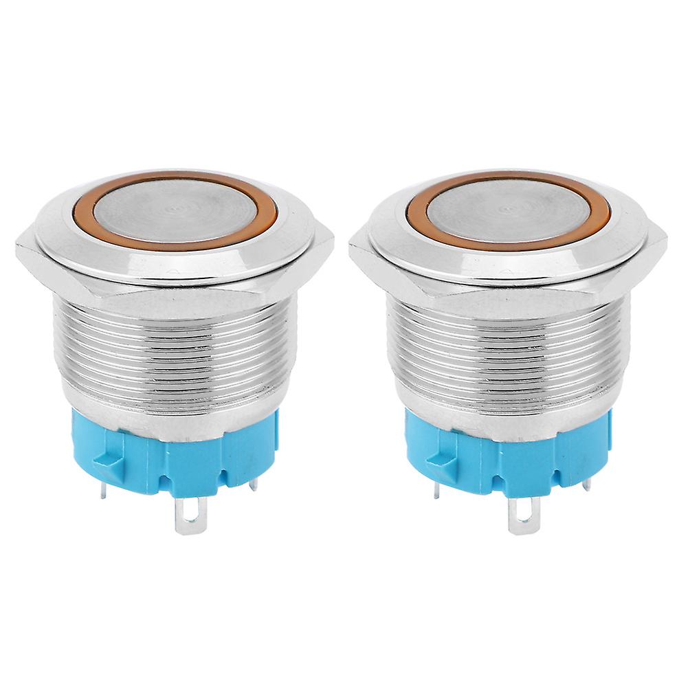 2PCS 4 Pin Self Locking Push Button Switch with Ring Light 22mm IP65 for Ship Car Modification(Yellow 12~24VDC)