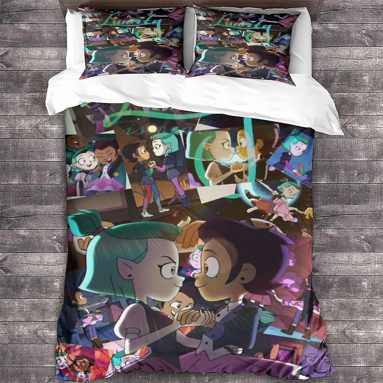 NOOFIE 3D Printed Animation The Owl House Duvet Cover with Pillowcases Animation Bedding Set with Zipper Closure Soft Microfiber Quilt Cover Set King