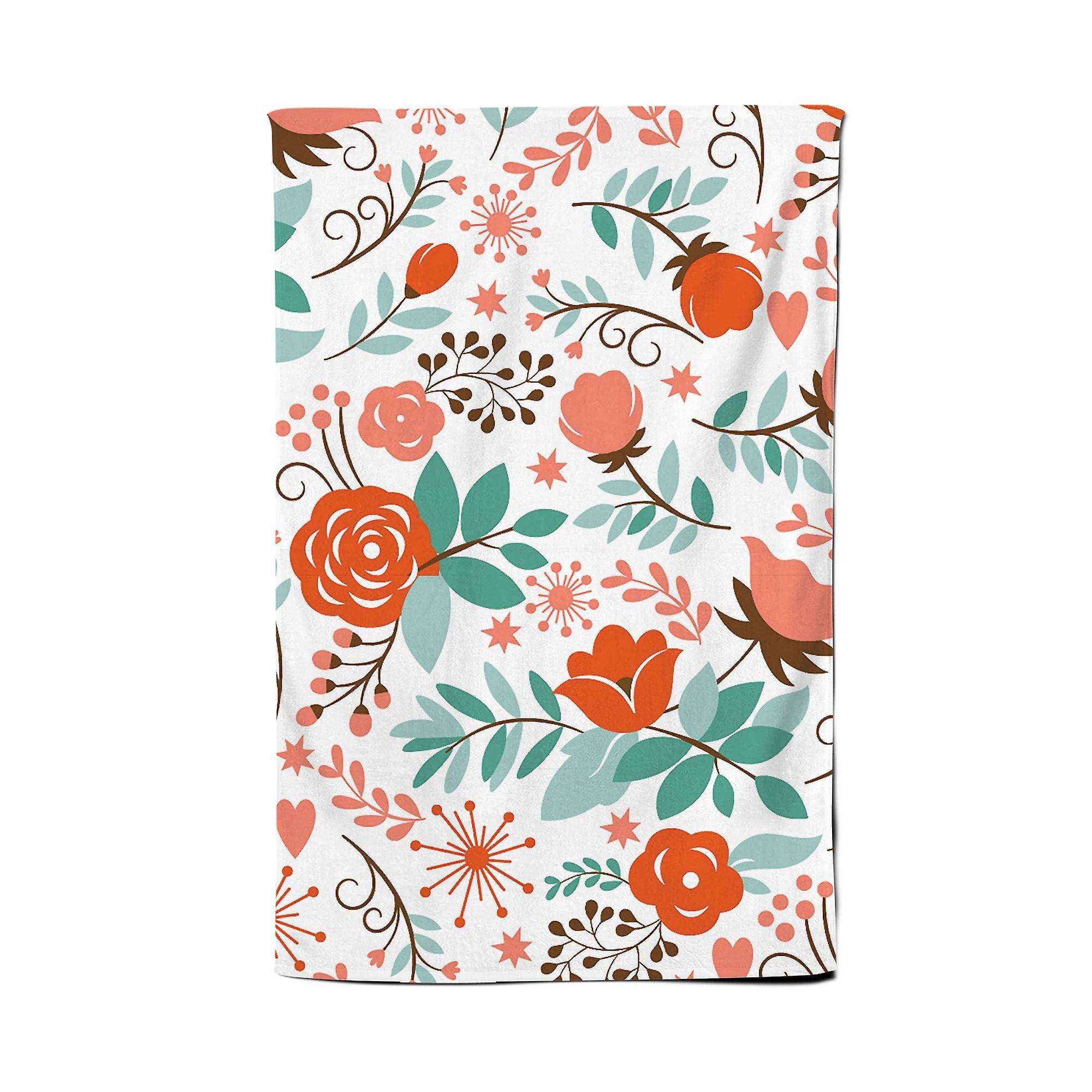 Orange Floral Pattern Tea Towel