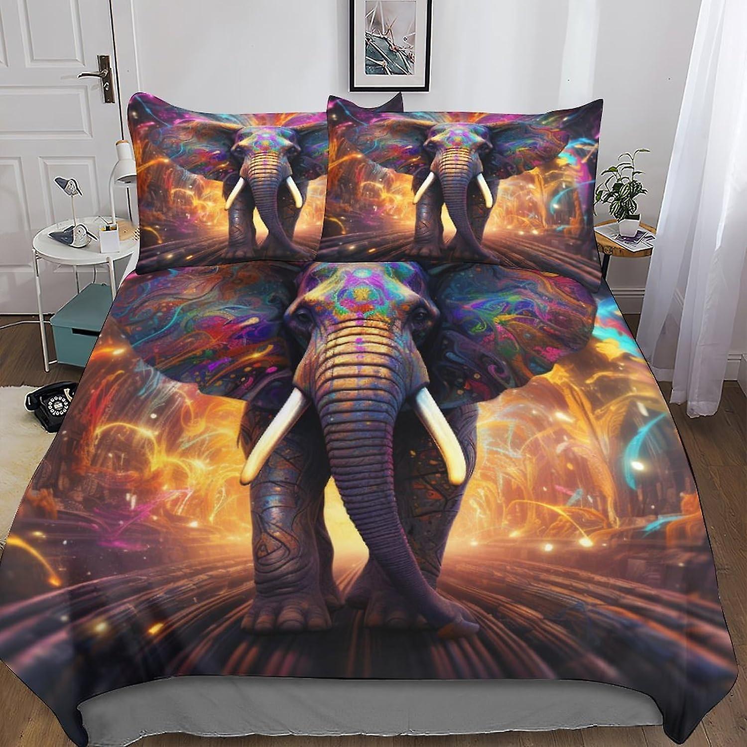 VCLUST ElephantDuvet Cover Set 3D Printed Creative Printing Quilt Cover Microfiber Bedding Set Ultra Soft Hypoallergenic Comforter Cover \u200bwith Zi