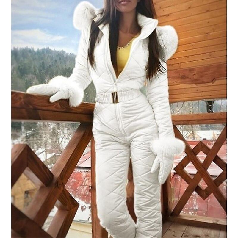 TribalSensation Winter Womens Hooded Jumpsuits Warm Sashes Ski Suit white XXXL