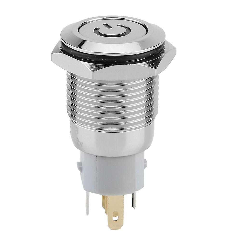 40pcs 16mm Self-locking Metal Push Button Switch Flat Head 12V LED Light 5-Pin (Green)