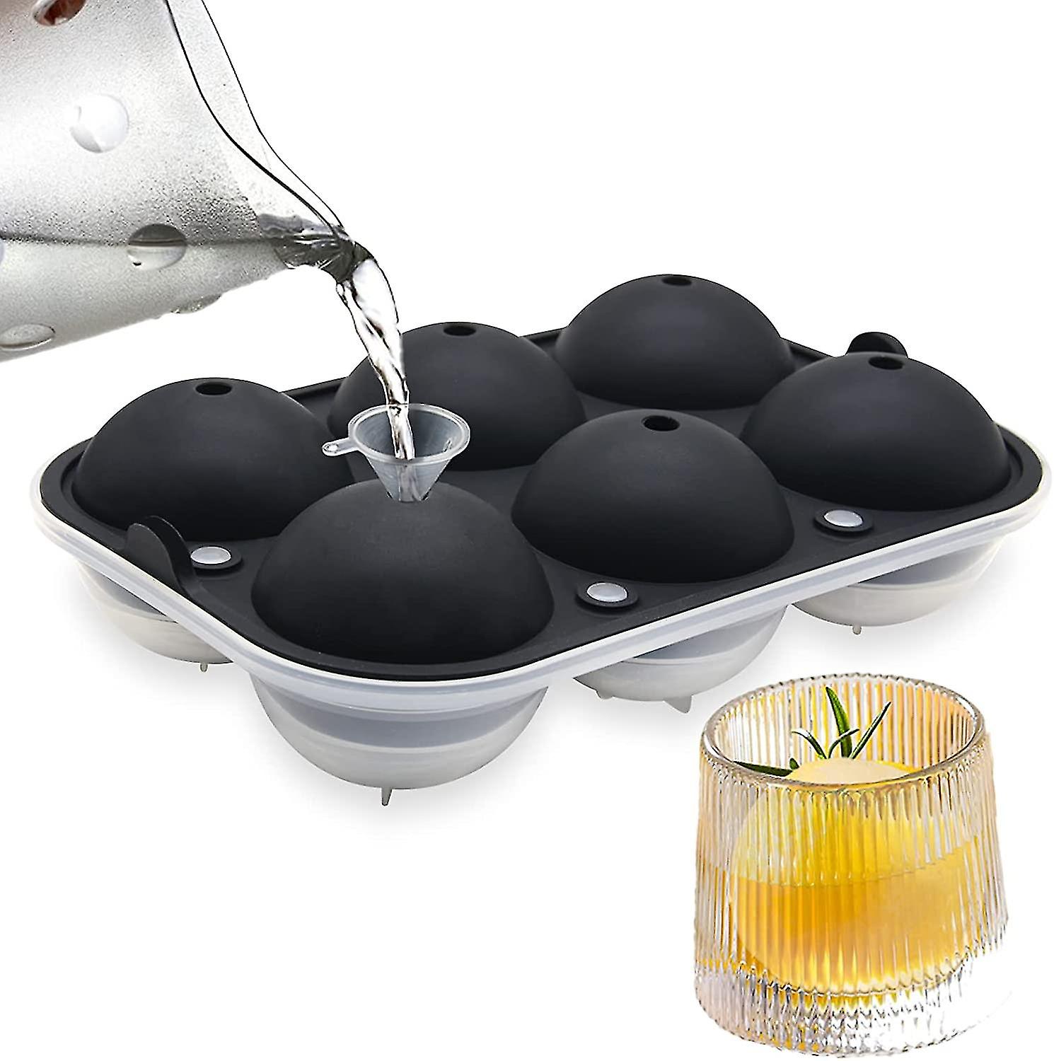 Ice Ball Maker, Spherical Ice Cube Tray With Funnel - 6 Large Ice Cube Spheres 2.5 Inch (6.35cm) In Diameter, Round Ice Cube Mold