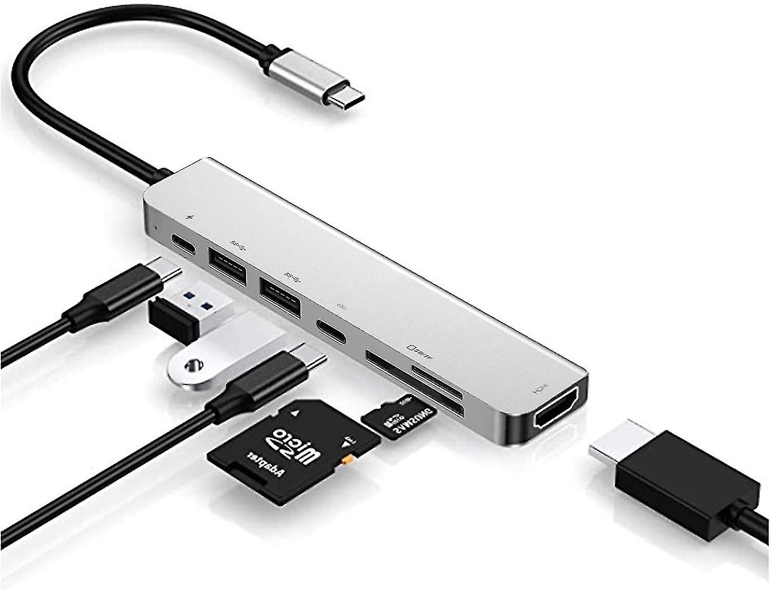 Usb C Hub-dongle,6 In 1 Usb C To Hdmi Multiport Adapter Sd Card Reader