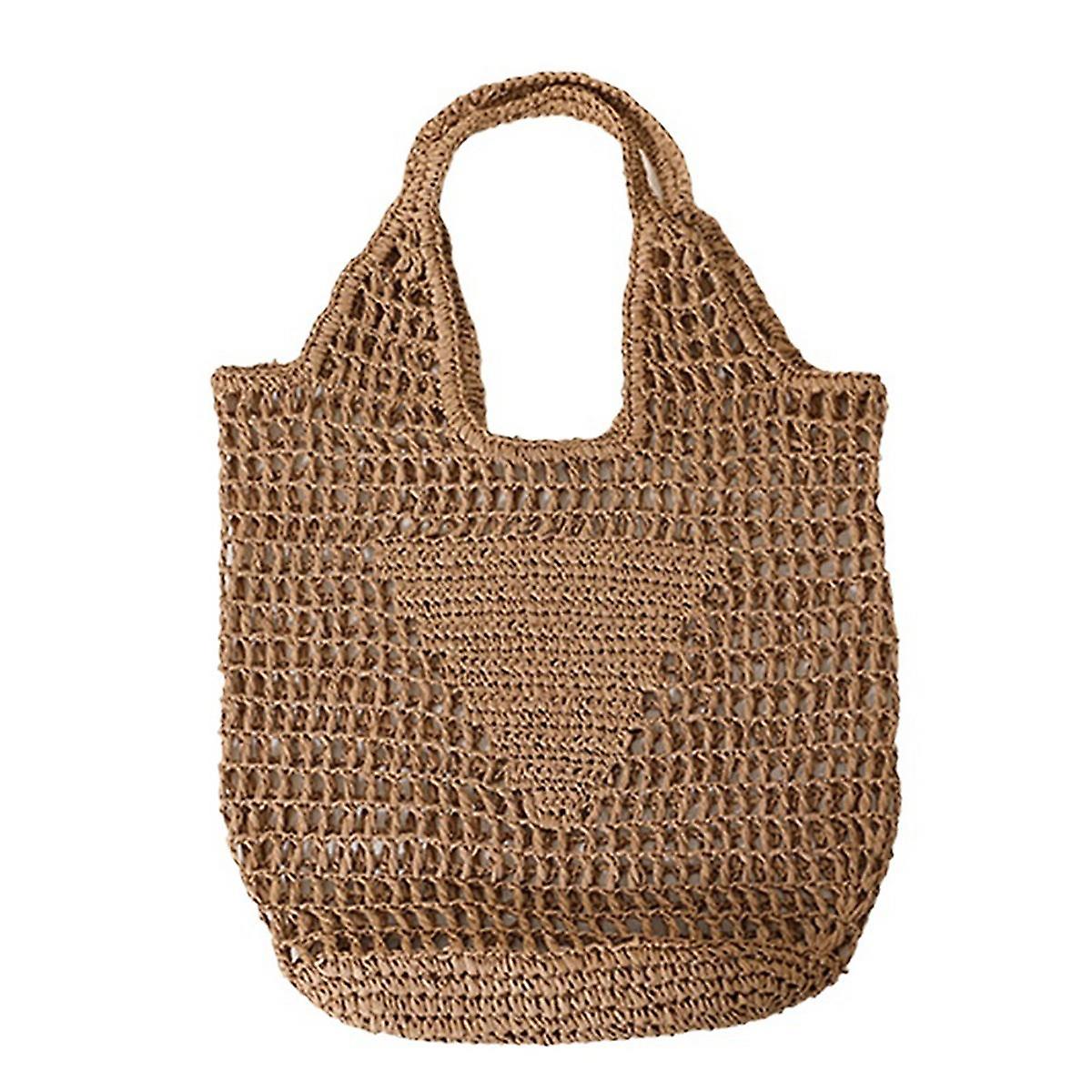 Sommar Mode Strand Väskor Kvinnor Axelväska Ihålig Handvävd Enkel Mjuk Handväska Stor Casual Tote Förvaringsväska E