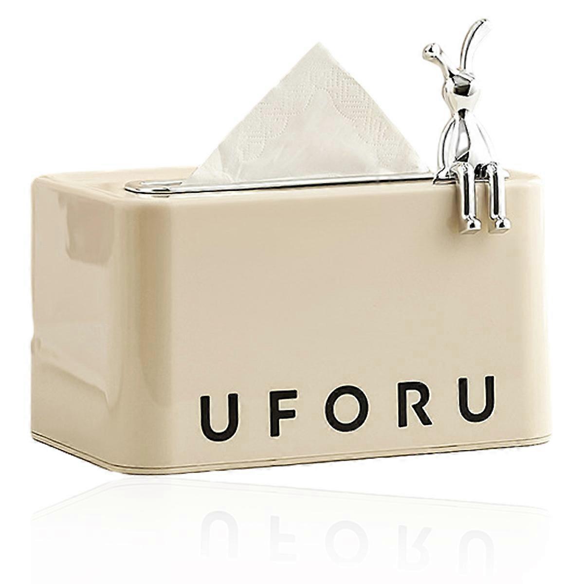 Tissue Box Cover Rectangular Tissue Box Holder with spring, Smooth EdgesAutomatic Rising-LoweringWhite7.4 x 4.9 x 4"