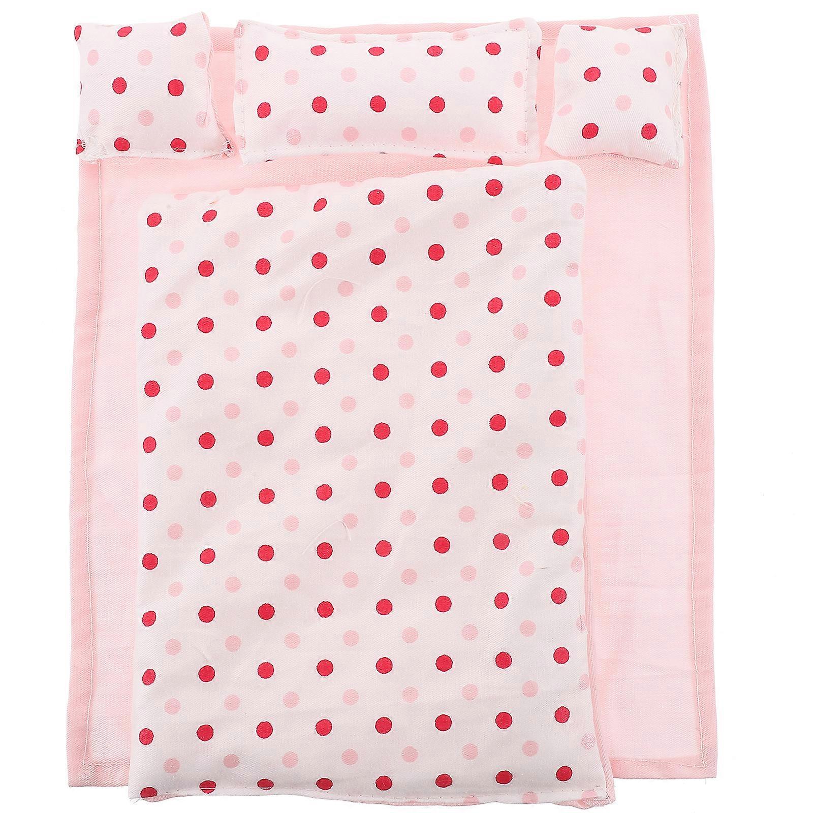 1 set dockskåpssängkläder, mini-sängklädesset, dockskåpssänglakan, täcke, kuddar, dockskåpstillbehör