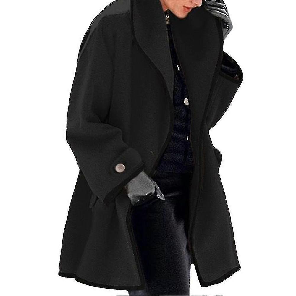 Damen Herbst Winter Wollmantel mit Kapuze Color Block Wollmantel Langarm Cardigan Trenchcoat