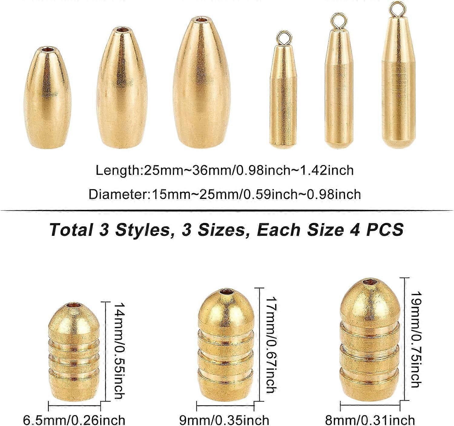 36 Pcs Golden Brass Bullet Weight Styles Threaded Copper Bullet Fishing  Sinker Bullet Shot Weight Worm Sinker Weight Set For Texas Rig And Carolina 